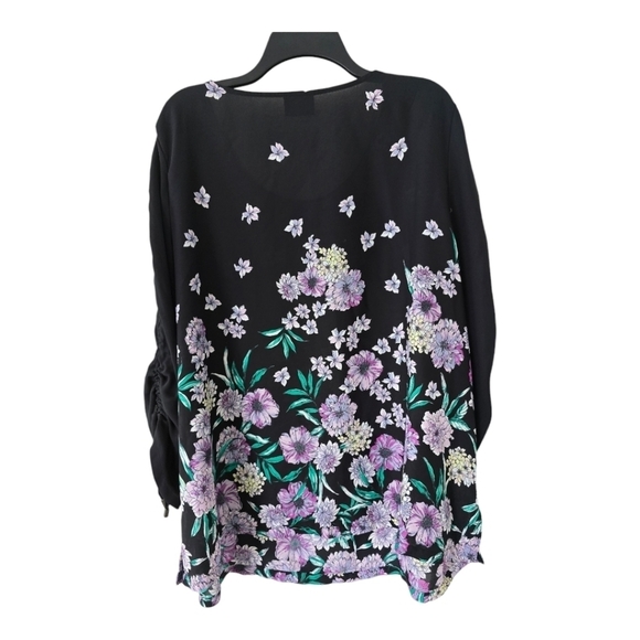 Liz Claiborne Blouse Womens  3XL Floral 3/4 Chiffon Tie Sleeve Tassles - Picture 2 of 11